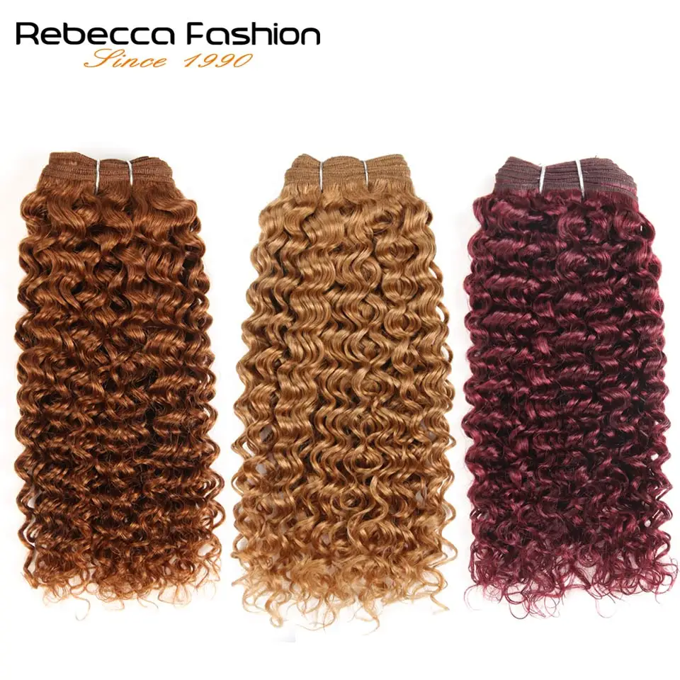 

Rebecca Remy Brazilian Curly Weave Human Hair Bundles 100g Pre-Colored Wine Red Kinky Curly Hair Extension Free Ship #30 #27