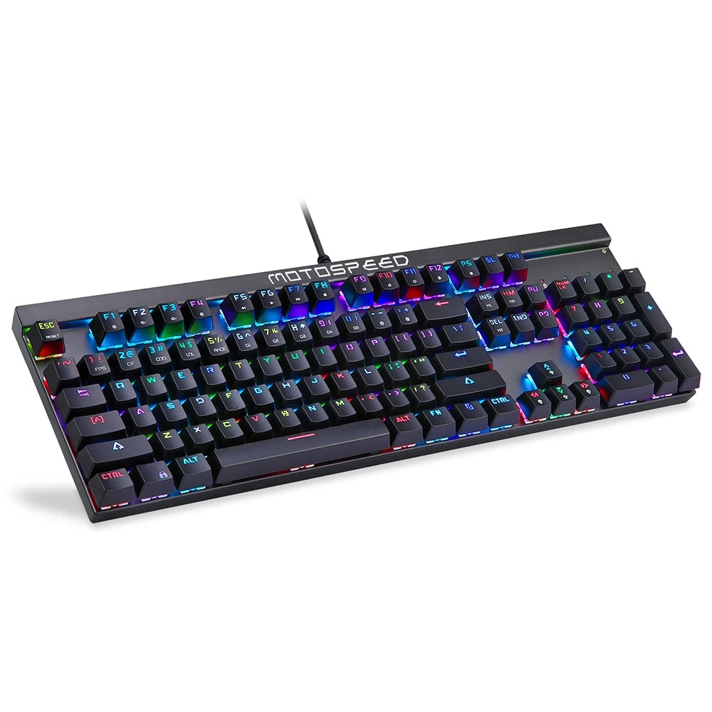 Motospeed CK103 русская/английская Механическая игровая клавиатура 14 режимов RGB подсветка USB2.0 104 ключи против привидения синий/красный переключатель