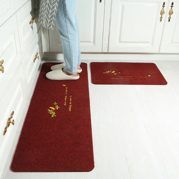 Infant Shining 2PCS Kitchen Mat Oil And Water Absorption Carpet Non-slip Door Mat Living Room Floor Mat Machine Washable Carpet - Цвет: red 3