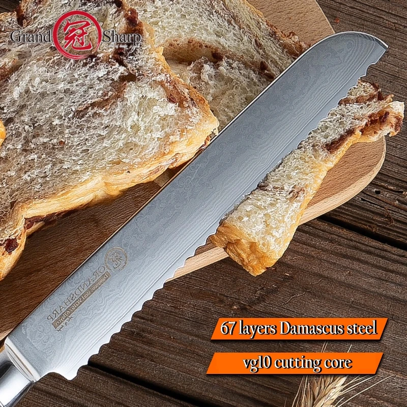Дамасские кухонные ножи vg10, японский дамасский стальной нож для хлеба, нож для нарезки торта, хлебобулочные Инструменты с зубчатым лезвием из нержавеющей дамасской стали, Новинка
