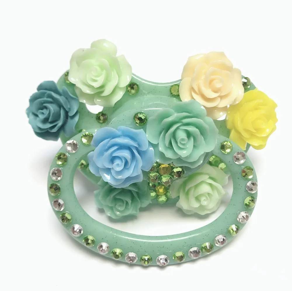 

MIYOCAR unique handmade bling green adult pacifier Adult Sized Cute Gem Pacifier Dummy ABDL Silicone Nipple flower pacifier