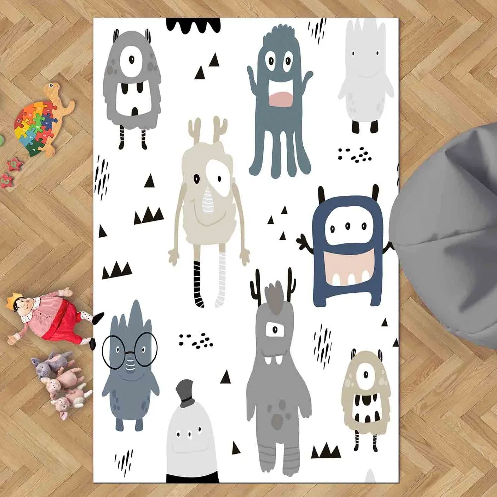 Белый пол серый синий Забавный милый монстр 3d принт Нескользящая микрофибра детские украшения для детской комнаты коврик детский коврик