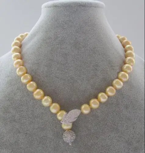 

LATEST HOT 10-11MM SOUTH SEA YELLOW NATURAL PEARL NECKLACE 18 INCH WHITE CLASP >>>girls choker necklace pendant Free shipping