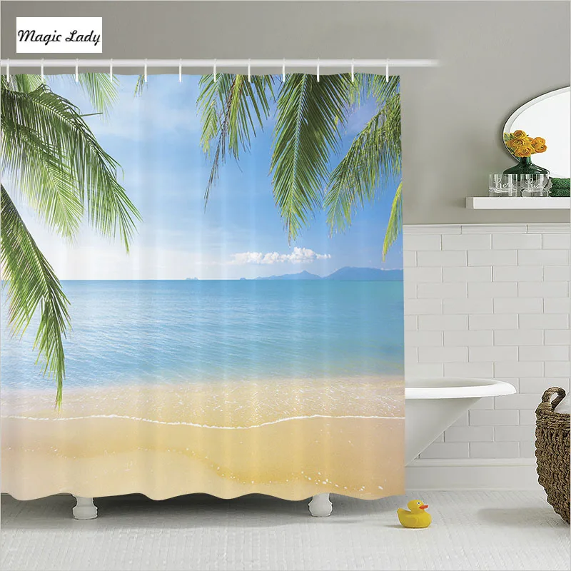 Shower Curtain Tropical Bathroom Accessories Exotic Lagoon Sand Ocean