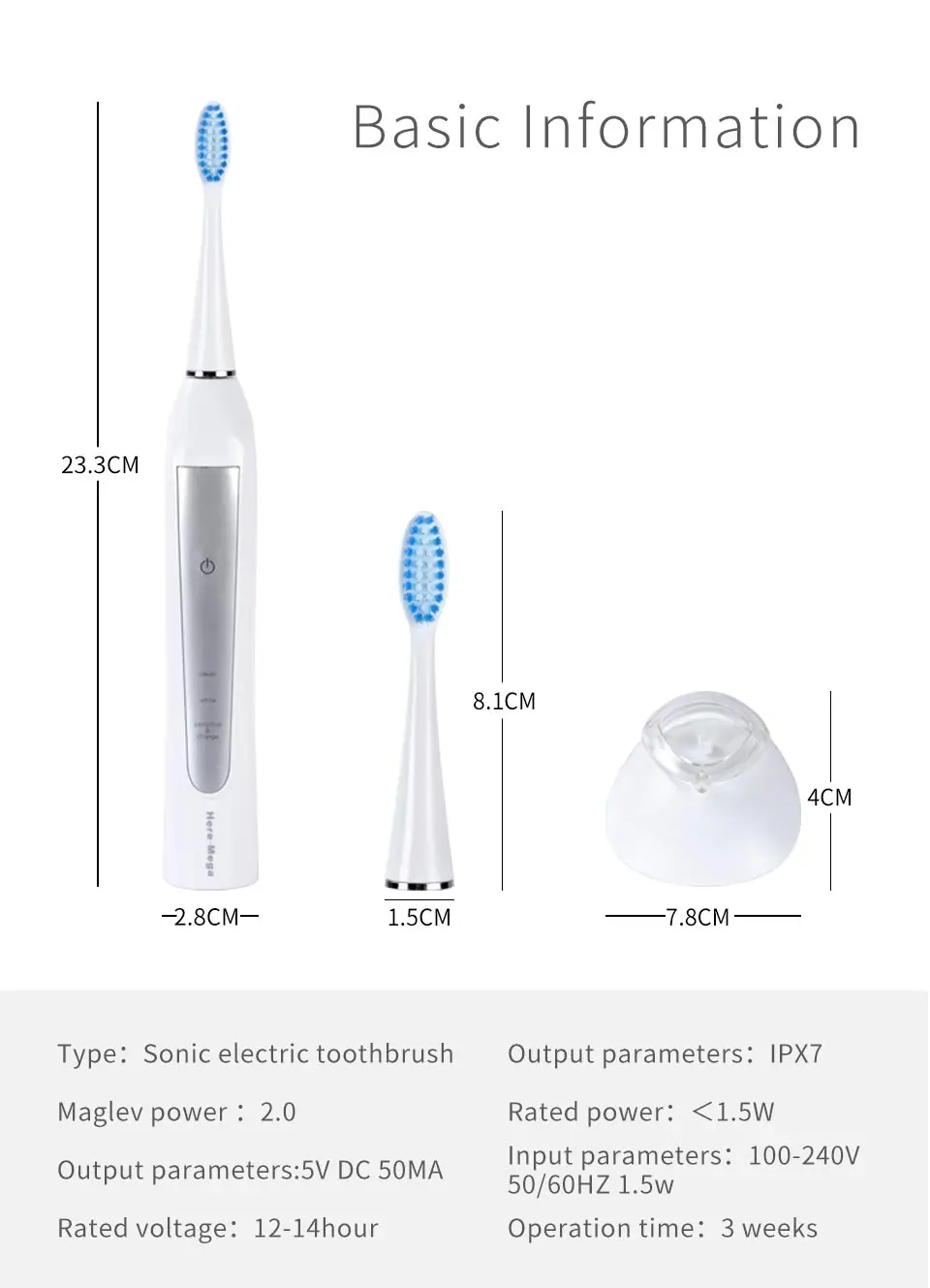 HERE-MEGA, Ультразвуковая электрическая зубная щетка, ультра звуковое отбеливание зубов, вибратор, беспроводной Таймер для гигиены полости рта, Три головки, щетка DuPont 601