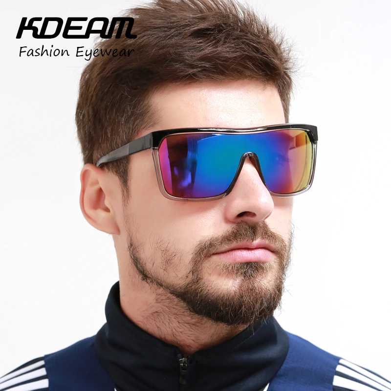 Бренд KDEAM, мужские очки, UV400, солнцезащитные очки, плоская оправа, большие женские солнцезащитные очки, спортивные ветрозащитные очки, 4 цвета, чехол KD802