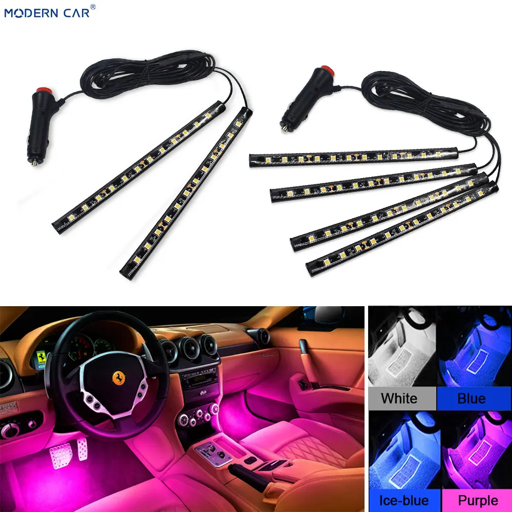 

MODERN CAR 2 In 1 Led Atmosphere Lamp 4 In 1 Interior Floor Foot Decoration Light Kit Cigarette 12v Yellow/White/Blue/Red/Purple