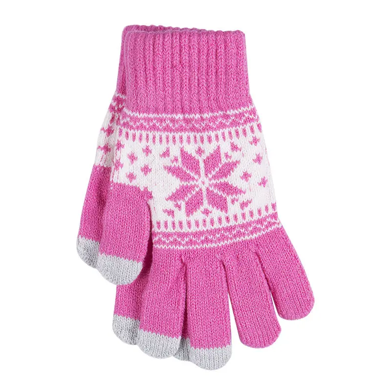 Теплые зимние перчатки, вязаные перчатки для мужчин и женщин, перчатки для сенсорного экрана, красные, белые, розовые - Цвет: Розовый