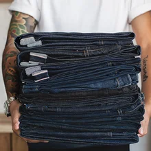 MADEN Men’s Big & Tall Regular Fit Straight Leg Raw Selvedge Denim Jeans Dark Blue raw trim calico embroidery denim boots