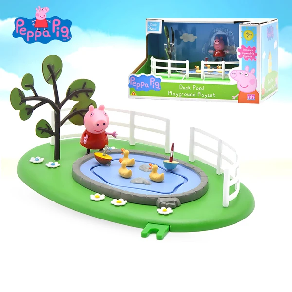 Peppa Pig открытый Забавный горка качели Seesaw игровая площадка игровой набор Peppa сцены мальчик девочка фигурки развивающие игрушки подарок - Цвет: Pond And 1 Figures