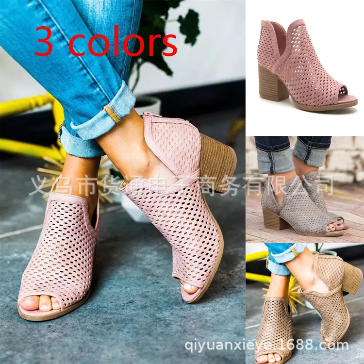 

Spring and Summer 2019 Cross-border Large Size European and American Women's Shoes Sandals Fishmouth Hollow High-heeled Sandals