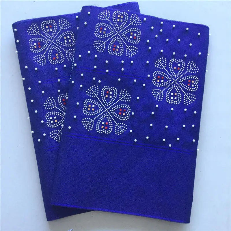 

African Nigerian aso oke with full stones 2pieces good quality royal blue aso oke lace fabric hot selling fashion new design