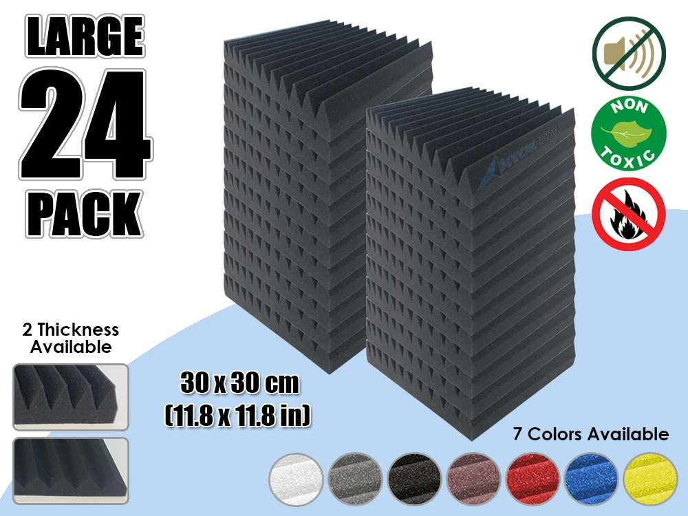

Arrowzoom 24 pieces 11.8" x 11.8" 12T Wedge Tile Studio Sound Absorbing Panel Acoustic Foam Treatment