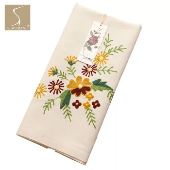 

SewCrane Yellow Blooming Flowers Botanical Floral and Leaves Embroidered Decorative Tablecloth