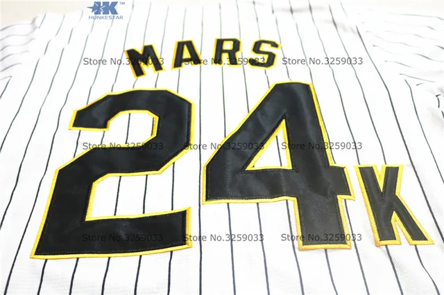 Mens Bruno Mars Jersey #24 24K Hooligans Pinstriped BET Awards Throwback Baseball Jersey MAN Uniforms Stitched Button Down Shirt