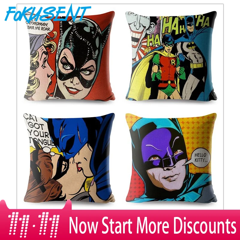 

FOKUSENT Decorative Cartoon Pop Pillow Case Portrait Housse Coussin Cotton Linen Cushion Cover For Sofa Home Capa De Almofadas