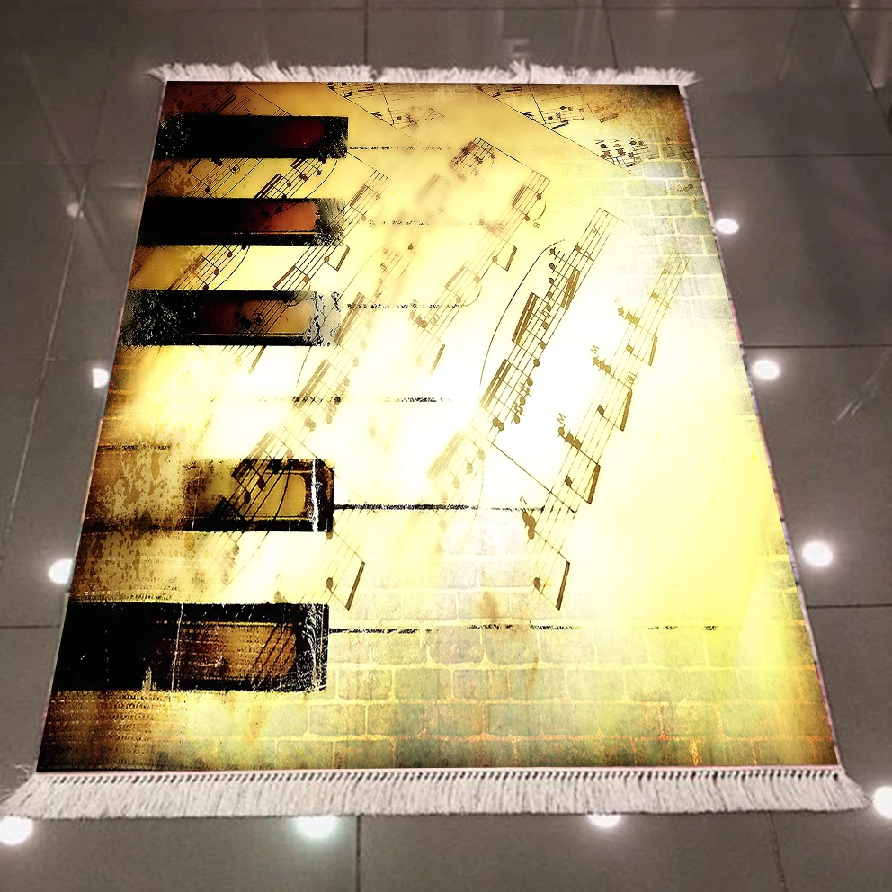 

Else Music Notes Yellow Brown Piano Vintage 3d Pattern Print Microfiber Anti Slip Back Washable Decorative Kilim Area Rug Carpet