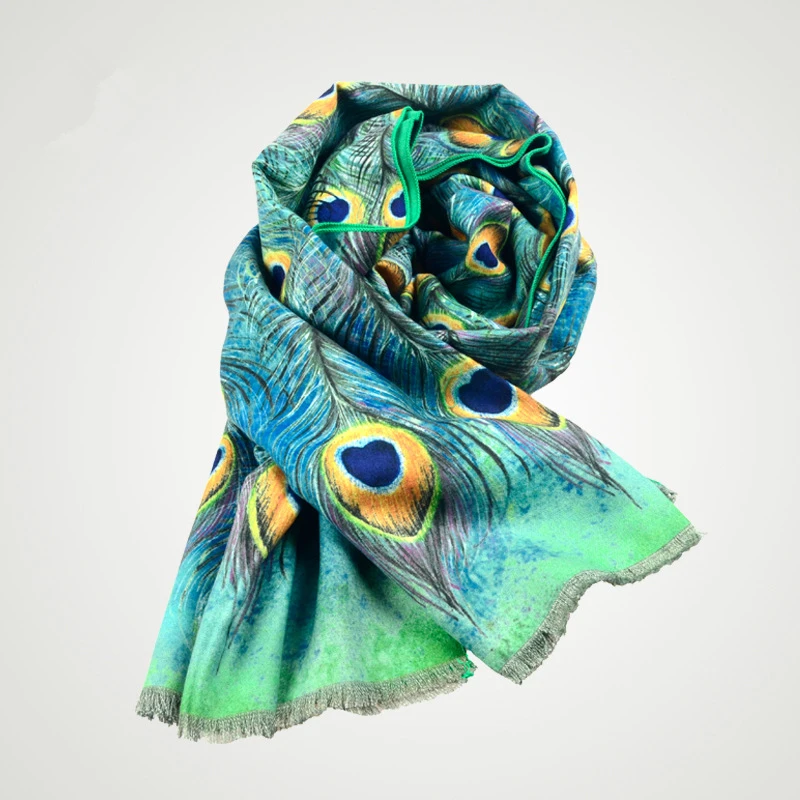 Осень и зима новые женские хлопковые шали перо узор окрашенный жаккардовый шарф шаль