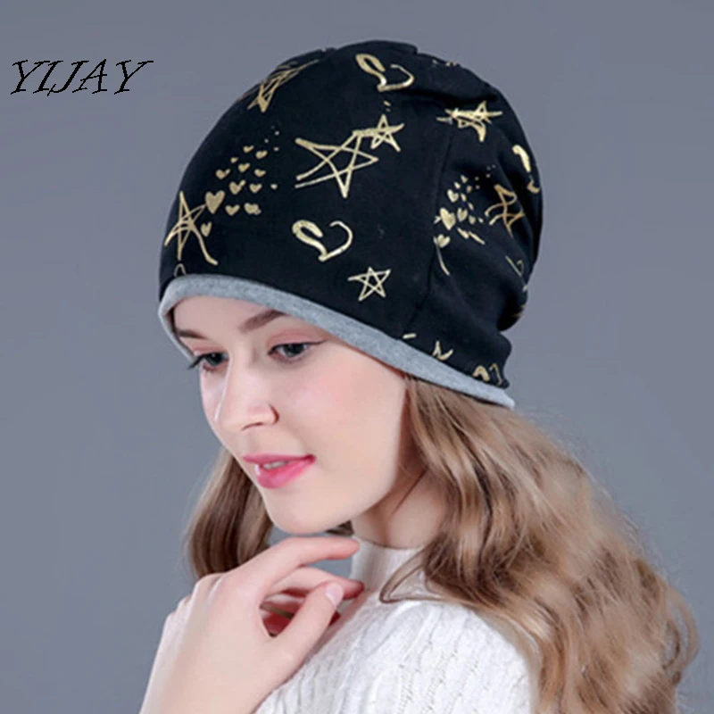 

Fashion new women spring autumn causal beanies scarf star pattern female warm hat cap3 usages headwear