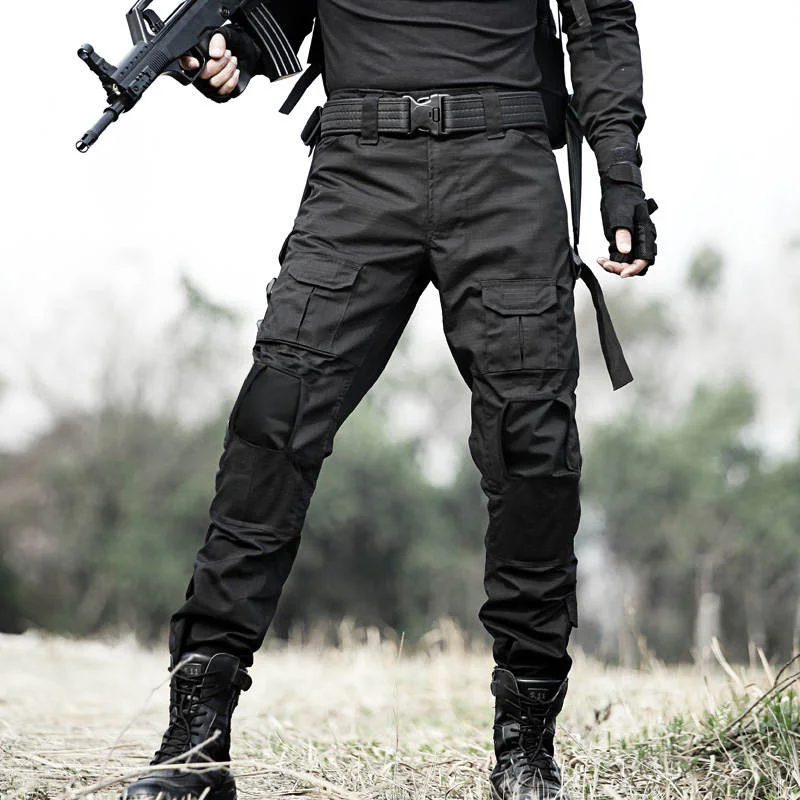 Тактические Военные Брюки мужские камуфляжные армейские охотничьи брюки с наколенниками карманы Пейнтбол боевые брюки карго камуфляжные длинные брюки - Цвет: without Knee pads