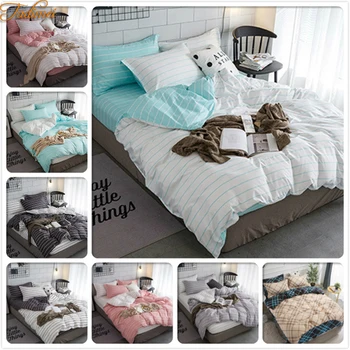 

Green White Stripe Classical Duvet Cover Sheet Pillowcase 3/4 pcs Bedding Set Adult Soft Cotton Bed Linen Double Queen King Size