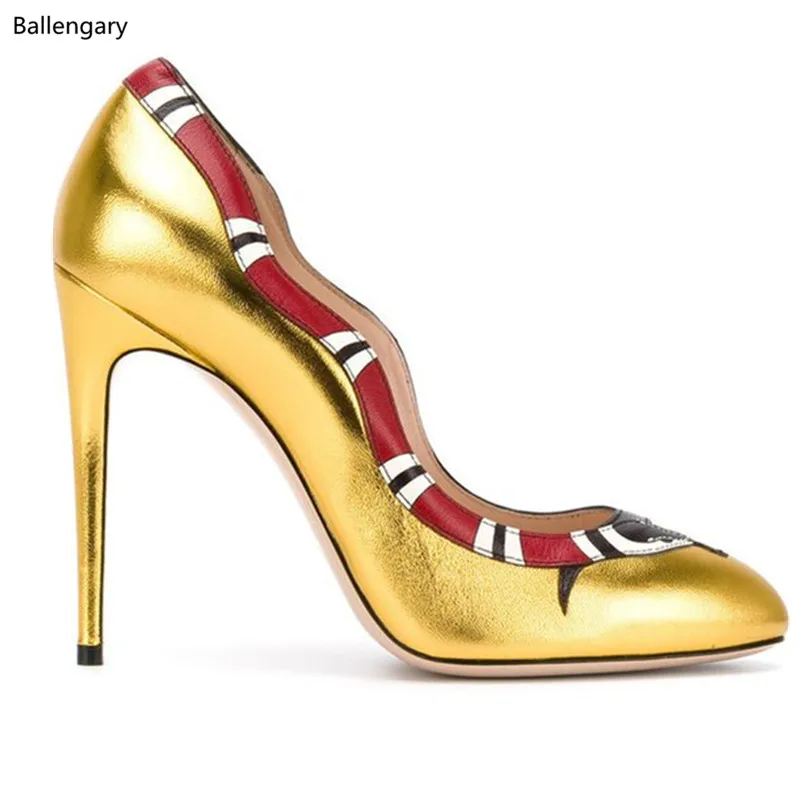 Металлическая Кожа Мягкая Змея Насос Chaussure Femme Платья Высокой Пятки Женщина
