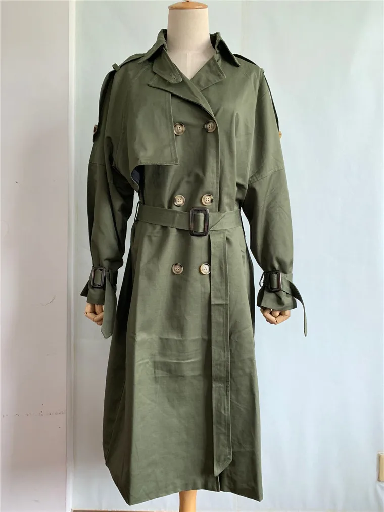 Модный женский двубортный классический Тренч, брендовая осенне-зимняя ветровка, верхняя одежда - Цвет: GREEN