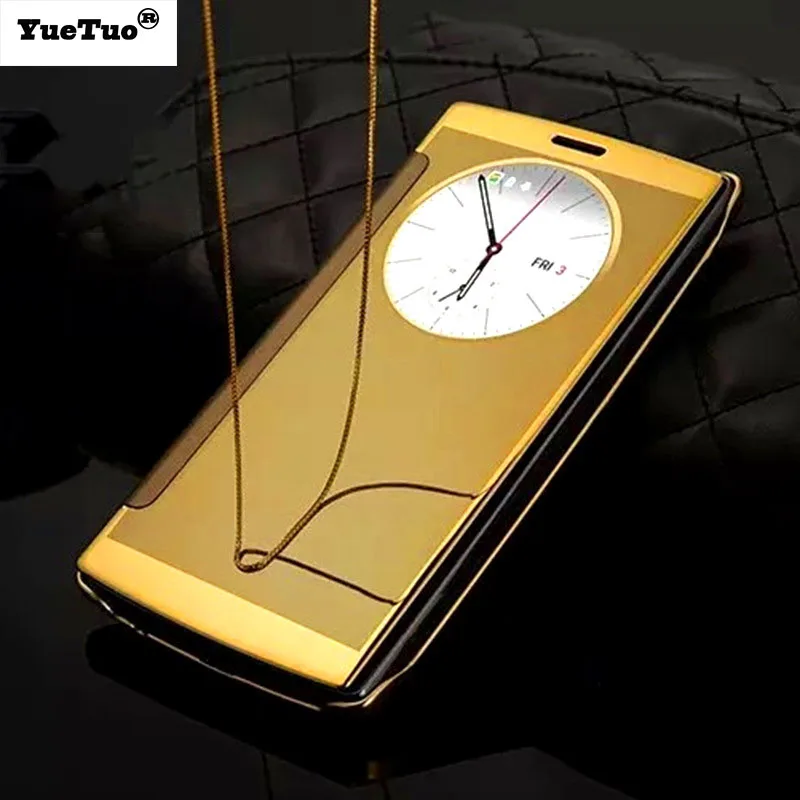 

YueTuo luxury original case for lg g4 f500 h818 h815 fashion mirror pu leather smart clear view window flip plating deluxe cover