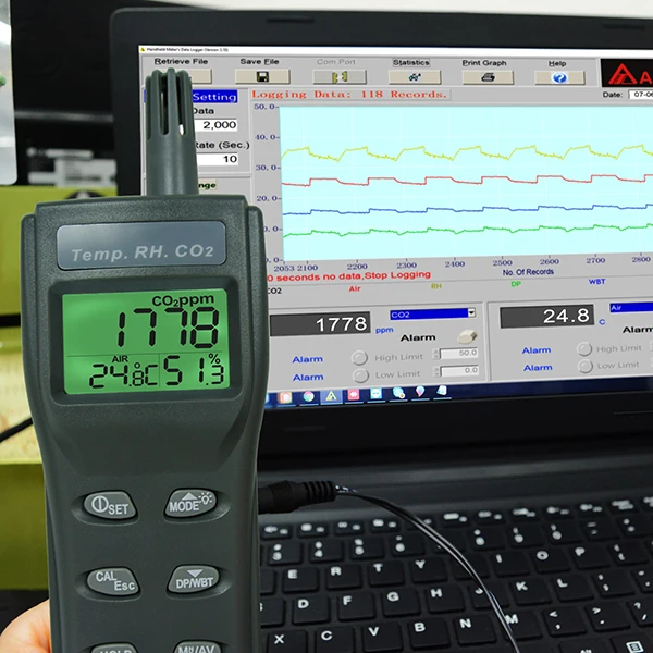 Высокая точность CO2, RH и Temp в режиме реального времени монитор Комплект w/PC программное обеспечение запись анализатор IAQ CO2 метр Температура/точка росы