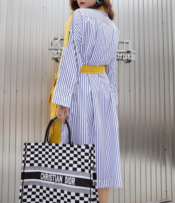 2018 Yellow Est Coupe Boucles Nouvelle Tempérament vent Automne Veste Rangée Style Femme Double Bande Épissé Moyen Long gfg4a