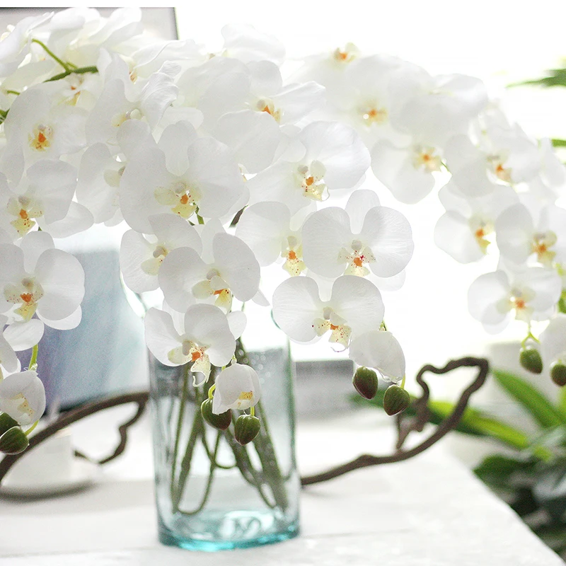 Искусственные цветы орхидеи из фаленопсиса, латексные, высокое качество, орхидеи с бабочками, декоративные цветы из кремния