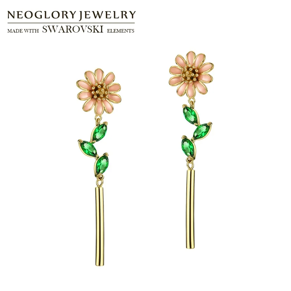 Neoglory Zircon &amp Enamel Long Dangle Earrings Colorful Flower Design Cute Girl Fashion Party Classic Gift Youth Sale | Украшения и