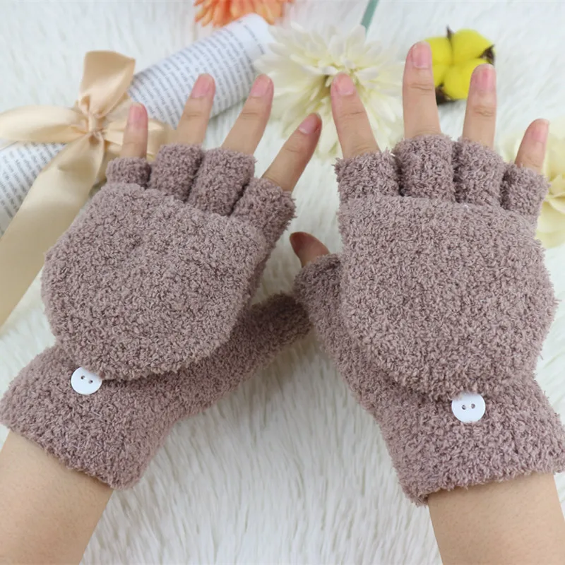 Зимние теплые перчатки Chamsgend для женщин, высокое качество, Плюшевые Вязаные перчатки с открытыми пальцами
