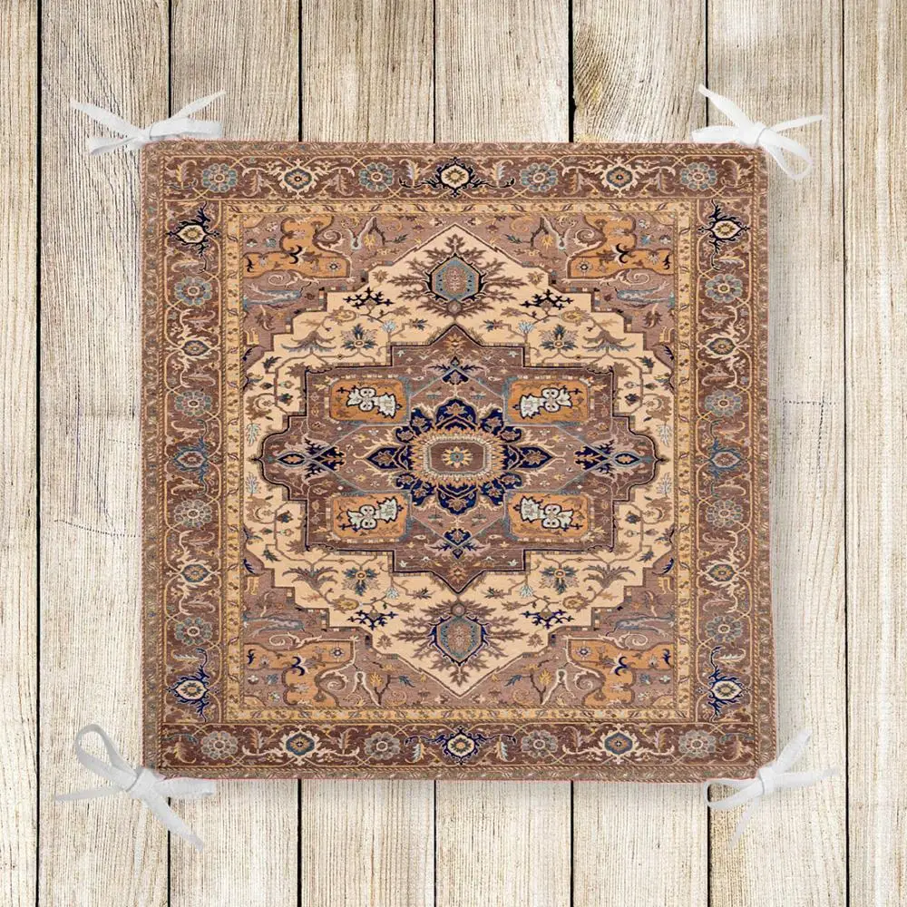 cheap Else Brown Ottoman Tradional Ethnic 3d Print Square Chair Pad Seat Cushion Soft Memory Foam Full Lenght Ties Non Slip Washable