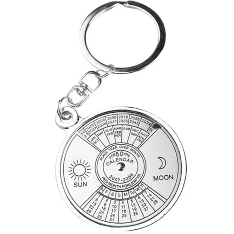 Mini Perpetual Calendar Keychain Ring Unique Metal Keyring 50 Years Custom Gifts
