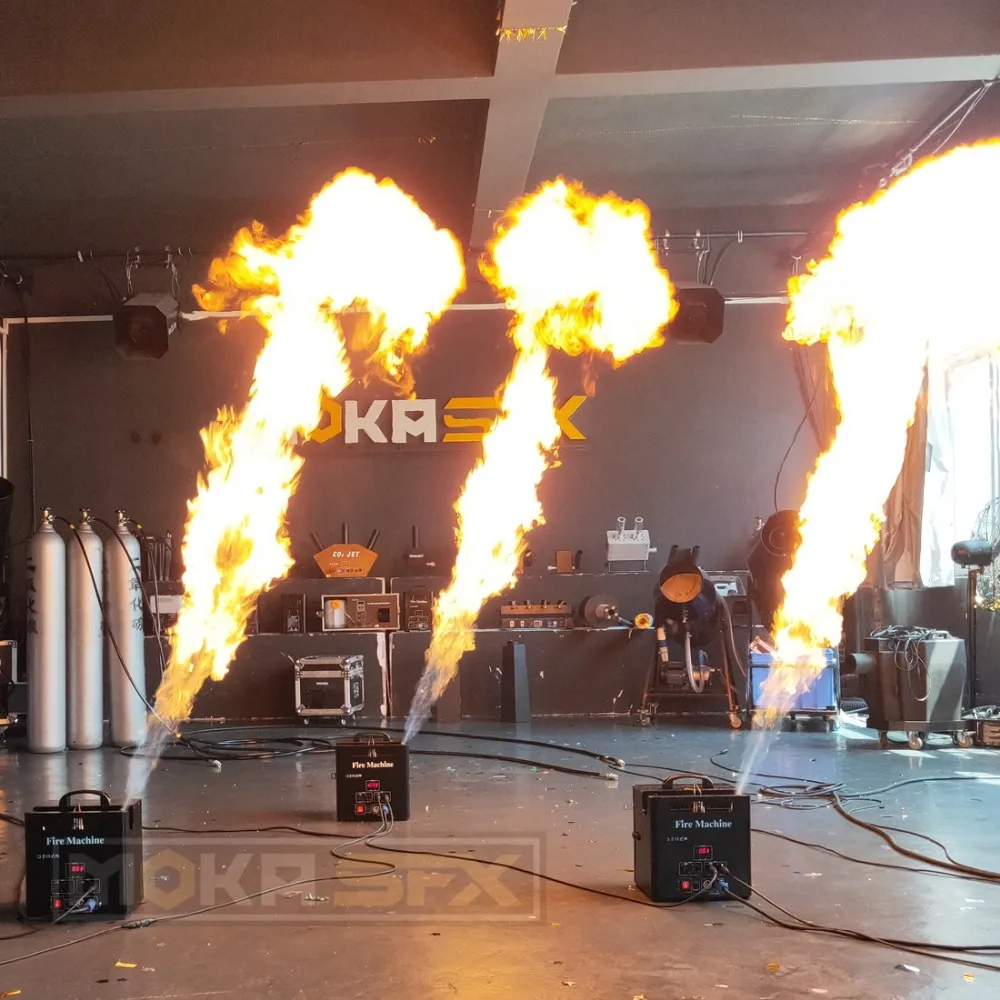 Новые тройной способ огонь машина для кислородной резки DMX этап Jet проектор для вечерние KTV сцены с ЖК дисплей pro клапан