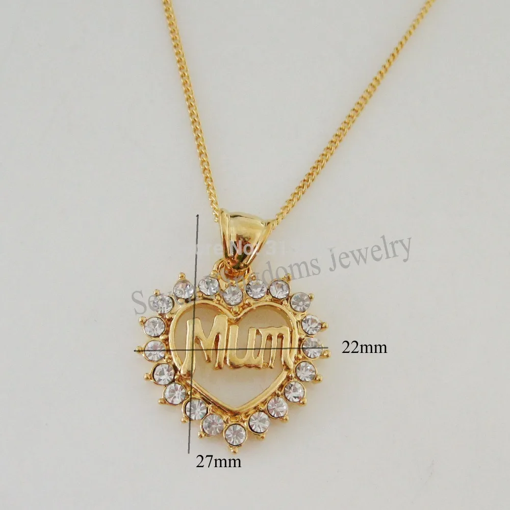 YELLOW GOLD GP 18&quot NECKLACE&ampMUM WORD IN HEART SHAPE CZ STONE PENDANT/Great Money Maker | Украшения и аксессуары
