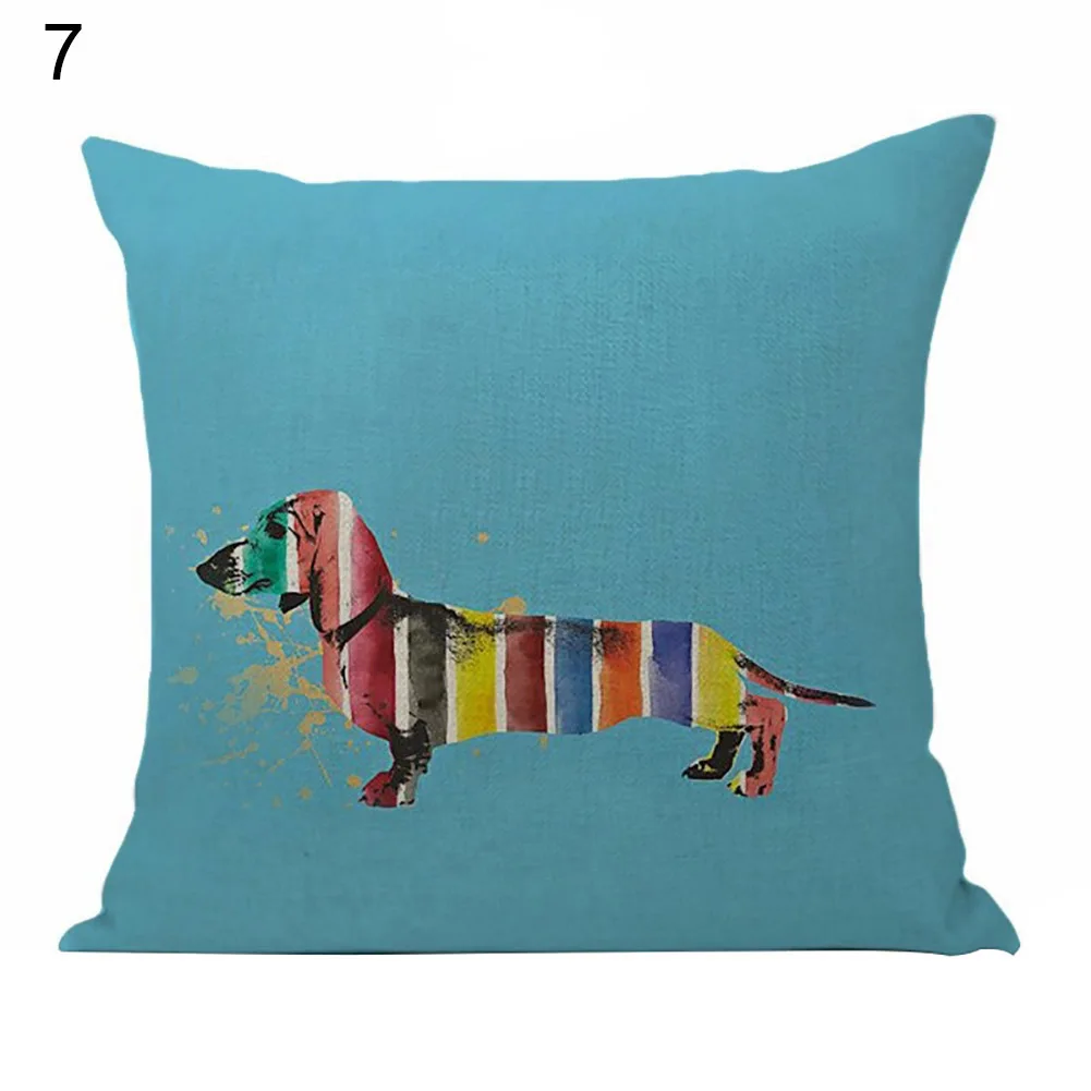 Lovely Sausage Dog Pillow Case Linen Waist Cushion Cover Cafe Home Car