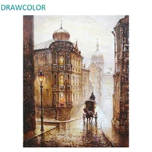 DRAWCOLOR Quadro Pintura DIY Por Números Kits Europa Ruas Colorindo Por Números Paisagem Retrato Da Arte Da Parede Para Parede Da Sala