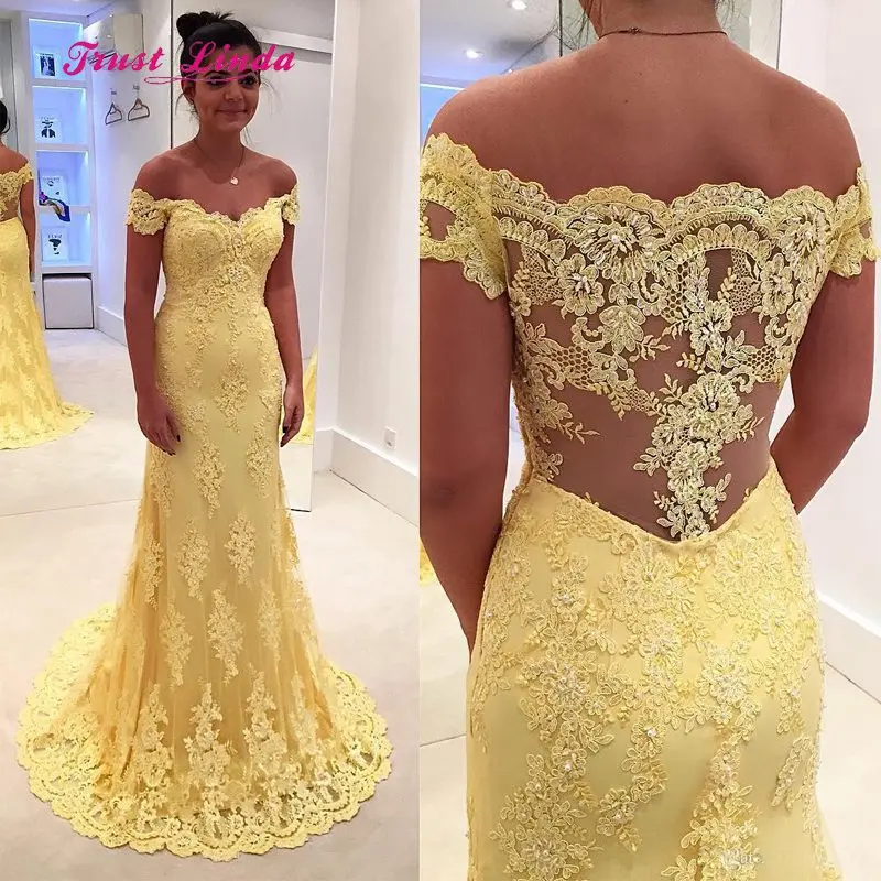 

Lace Wedding Party Dress Off The Shoulder Floor Length Yellow Wedding Guest Dress Long Dress For Wedding Party For Woman