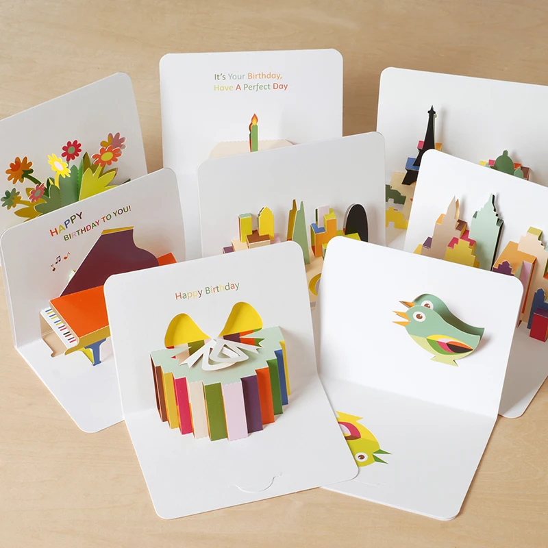 3D Красочные всплывающие счастливые открытка на день рождения поздравительные открытки пустая бумага лазерная резка винтажные приглашения на заказ с конвертом