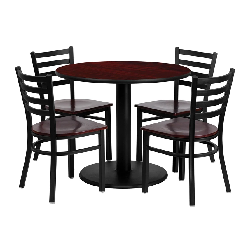 

Flash Furniture 36'' Round Mahogany Laminate Table Set with Ladder Back Metal Chair and Mahogany Wood Seat