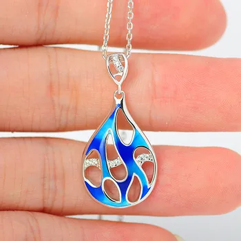

925 Sterling Silver Zircon Jewelry Pendant Blue Enamel Necklace Pendant For Women Enamel Jewelry