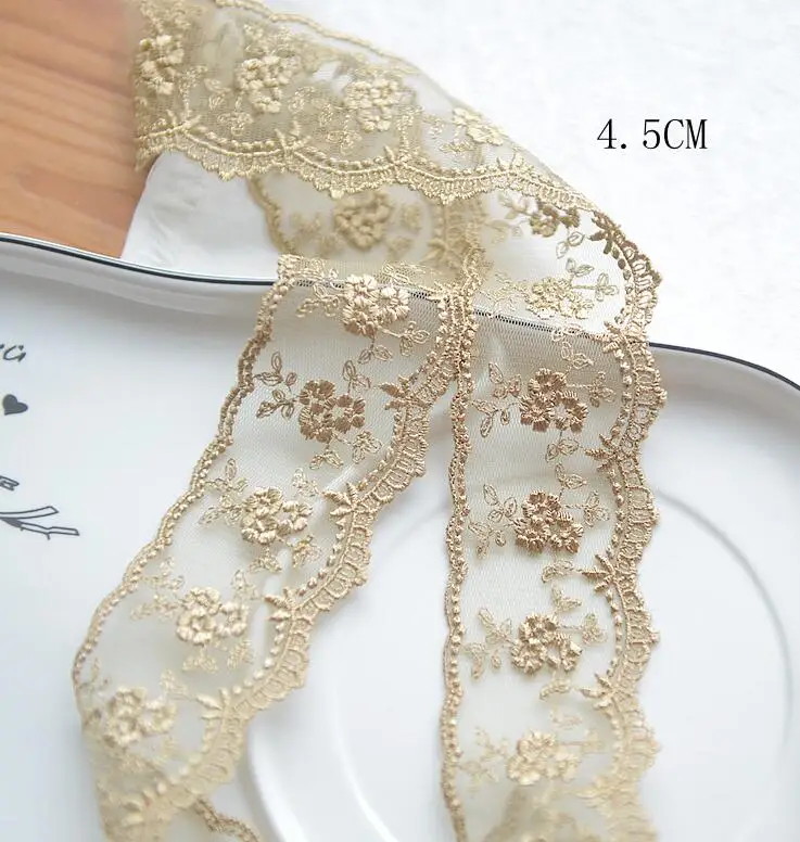 Lace Garment Accessories Lace Sewing Supplies Lace Accessories Lace Sewing Accessories 3 Meters Champagne Gold Thread Flower Net Dress Lace Trim Embroidery Lace 4.5cm Width