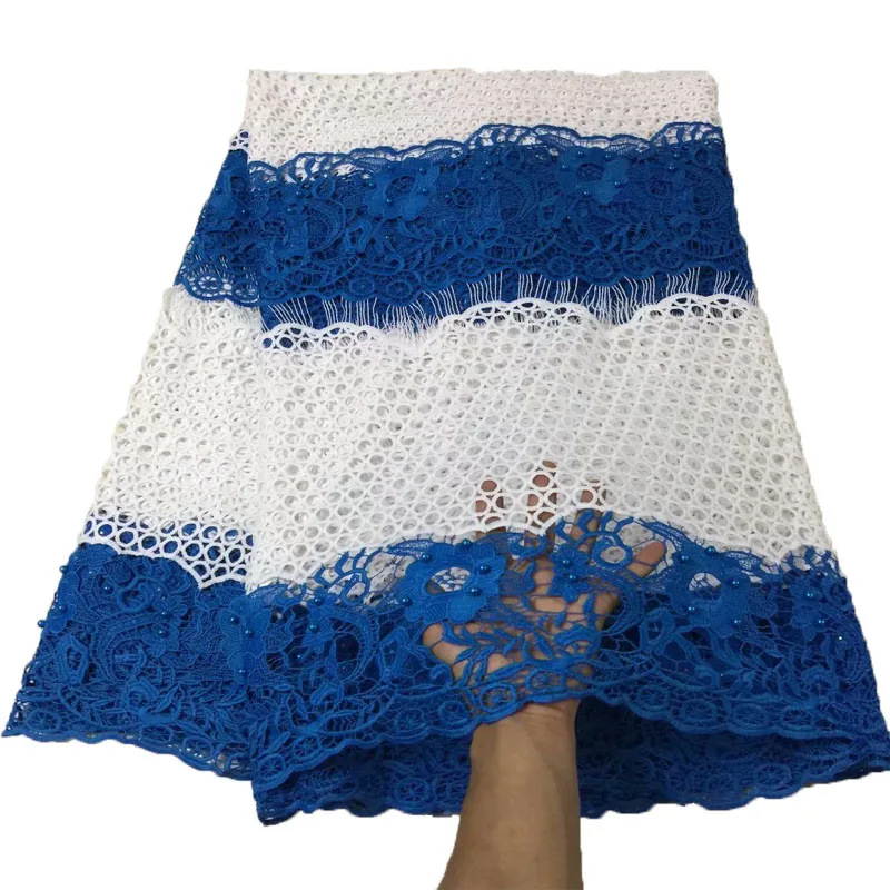 

5 Yards/Lot Blue/White Dress Guipure Lace Nigeria Polyester Cord Lace Fabric Latest Africa Lace High Quality Lace Fabric X844-1