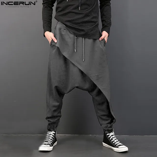 INCERUN Men Deep Crotch Trousers Hip Hop Harem Men Pants