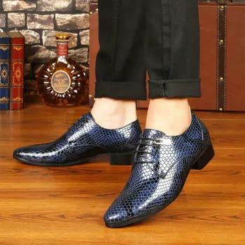 

Brand Men Wedding Men Dress ShoeS New Imitate Snake Leather Men Oxford Shoes Lace Up Casual Business Men Pointed Shoes LE-63Z