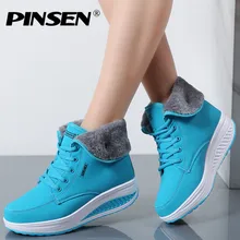 PINSEN/женские ботинки с мехом; Зимние ботильоны; женская теплая обувь на танкетке; модные зимние ботинки; Высококачественная обувь на меху; женская обувь
