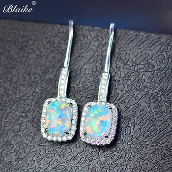 

Blaike White/Blue/Green/Purple Fire Opal Dangle Earrings For Women White Gold Filled Birthstone Earrings Wedding Jewelry