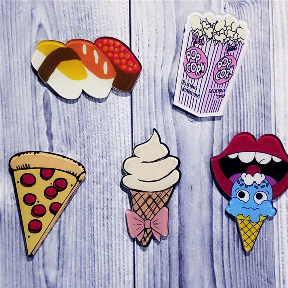 

1 PC DIY Cute Food Drink Ice Cream Milk Pizza Acrylic Badge Children Pin Brooch